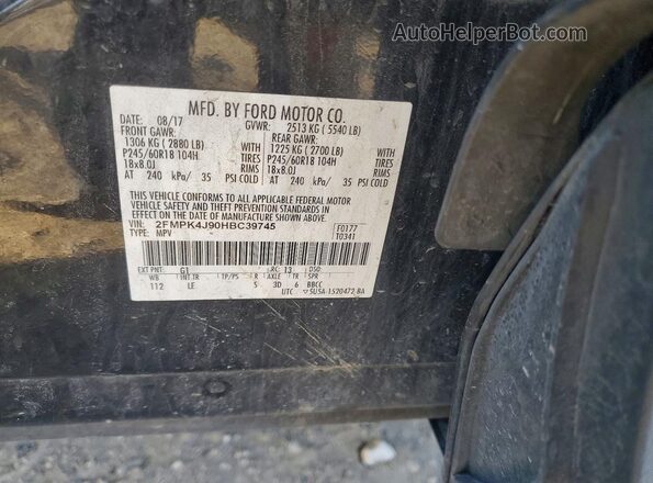 2FMPK4J90HBC39745 2017 FORD EDGE Black Widok naklejki z numerem VIN