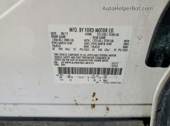 2FMPK4J90HBC48333 2017 FORD EDGE Белый Вид наклейки с VIN-кодом