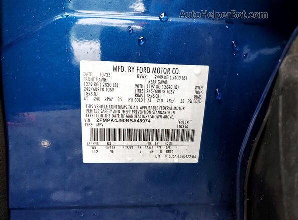 2FMPK4J90RBA48974 2024 FORD EDGE Синий Вид наклейки с VIN-кодом