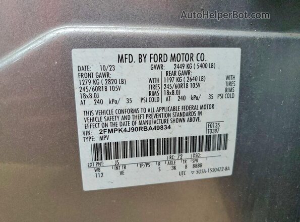 2FMPK4J90RBA49834 2024 FORD EDGE Серебряный Вид наклейки с VIN-кодом