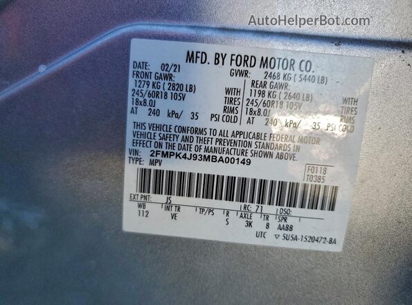 2FMPK4J93MBA00149 2021 FORD EDGE Silver Вид підкапотного простору