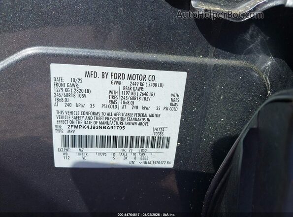 2FMPK4J93NBA91795 2022 FORD EDGE Gray Widok komory silnika
