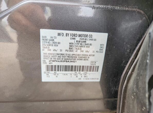 2FMPK4J93PBA34421 2023 FORD EDGE Серый Вид наклейки с VIN-кодом
