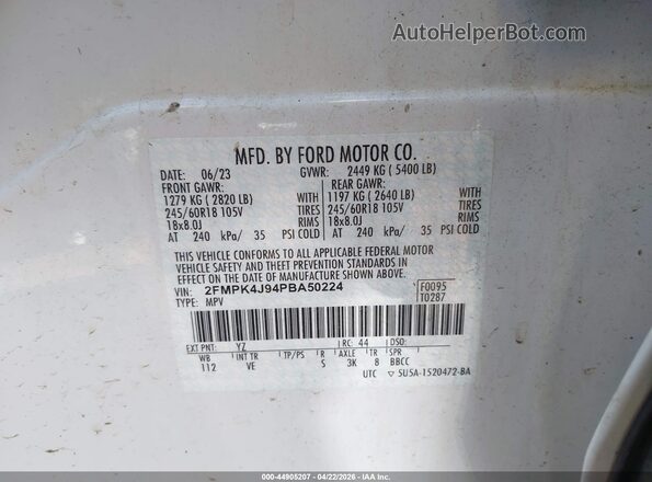 2FMPK4J94PBA50224 2023 FORD EDGE White Вид підкапотного простору