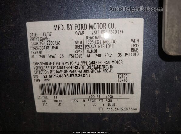 2FMPK4J95JBB26041 2018 FORD EDGE Blue Widok komory silnika