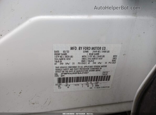 2FMPK4J95PBA21007 2023 FORD EDGE White Widok komory silnika