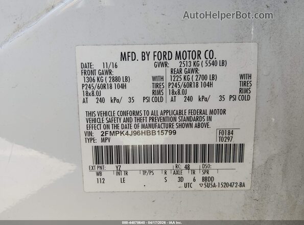 2FMPK4J96HBB15799 2017 FORD EDGE Белый Вид подкапотного пространства