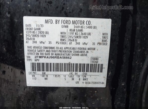 2FMPK4J96RBA58862 2024 FORD EDGE Черный Вид подкапотного пространства