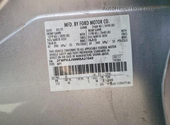 2FMPK4J98MBA21949 2021 FORD EDGE Silver Вид підкапотного простору