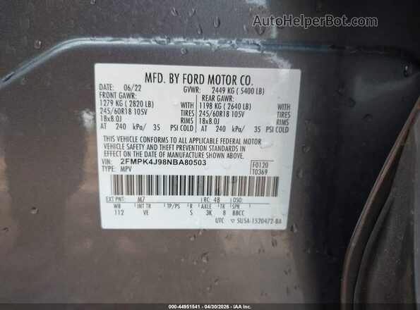 2FMPK4J98NBA80503 2022 FORD EDGE Gray Widok komory silnika