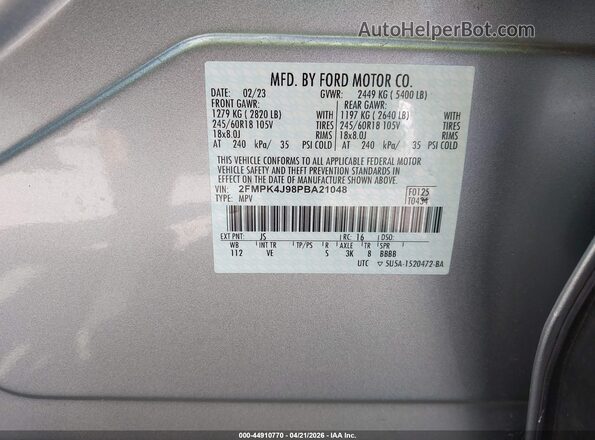 2FMPK4J98PBA21048 2023 FORD EDGE Серебряный Вид подкапотного пространства