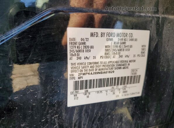 2FMPK4J99NBA61829 2022 FORD EDGE Black Вид підкапотного простору