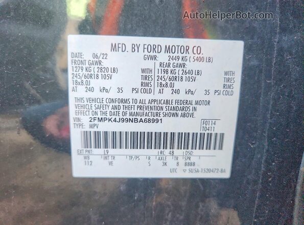 2FMPK4J99NBA68991 2022 FORD EDGE Gray Widok komory silnika
