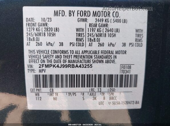 2FMPK4J99RBA43255 2024 FORD EDGE Dark Blue Вид подкапотного пространства