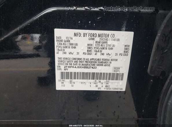 2FMPK4J9XHBB27423 2017 FORD EDGE Черный Вид подкапотного пространства