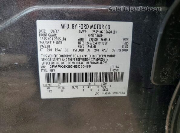 2FMPK4K80HBC60486 2017 FORD EDGE Gray VIN sticker view