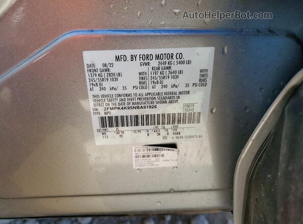 2FMPK4K95NBA91926 2022 FORD EDGE Silver VIN կոդի պիտակի տեսք