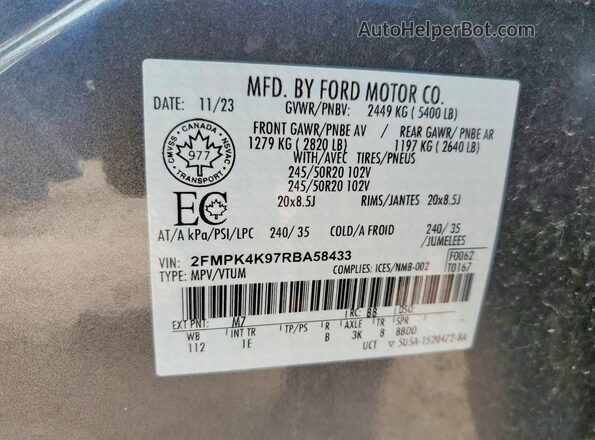 2FMPK4K97RBA58433 2024 FORD EDGE Gray VIN կոդի պիտակի տեսք