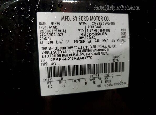 2FMPK4K97RBA83770 2024 FORD EDGE Black Vista de la etiqueta del VIN