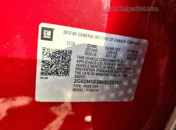 2G61M5S38K9123747 2019 CADILLAC XTS Red Widok komory silnika