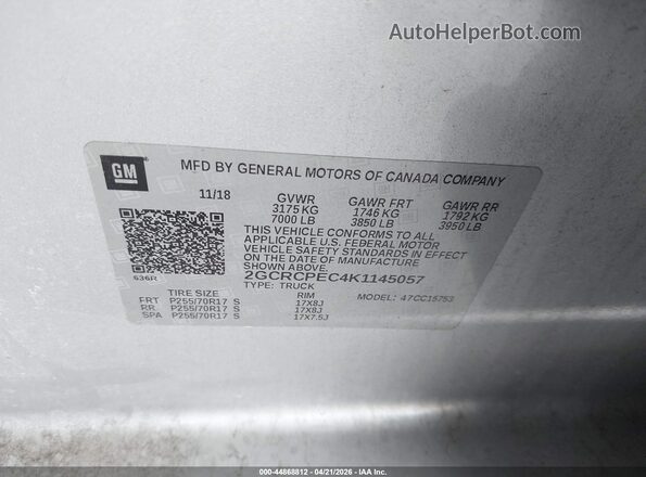 2GCRCPEC4K1145057 2019 CHEVROLET SILVERADO Silver ძრავის განყოფილების ხედი