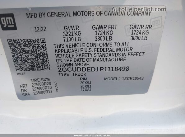 2GCUDDED1P1118498 2023 CHEVROLET SILVERADO White Widok komory silnika