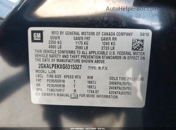 2GKALPEKXG6315327 2016 GMC TERRAIN Черный Вид подкапотного пространства