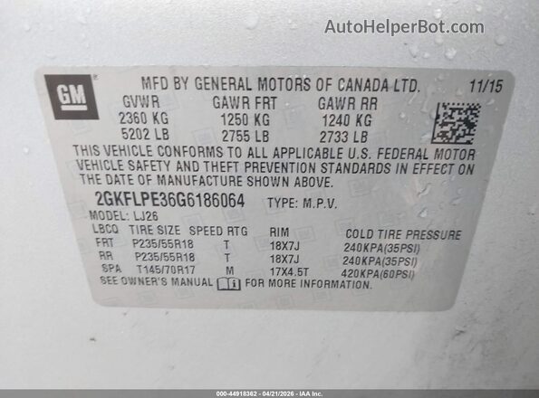 2GKFLPE36G6186064 2016 GMC TERRAIN Серебряный Вид подкапотного пространства