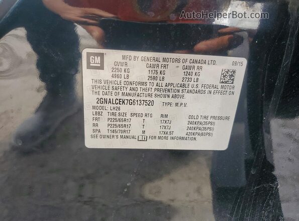 2GNALCEK7G6137520 2016 CHEVROLET EQUINOX Black VIN კოდის სტიკერის ხედი