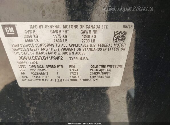2GNALCEKXG1109482 2016 CHEVROLET EQUINOX Черный Вид подкапотного пространства