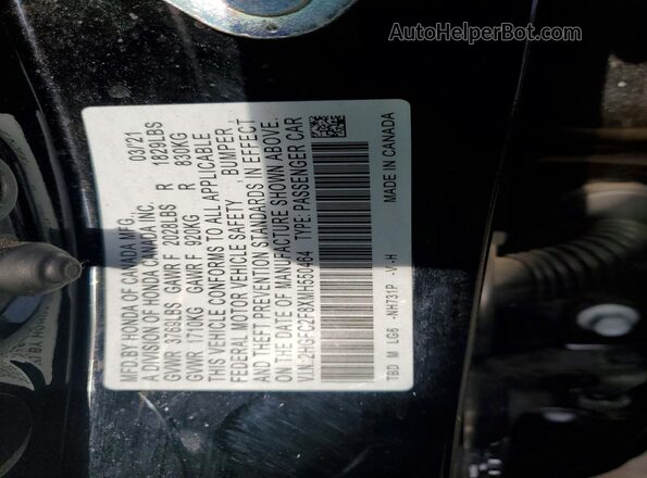 2HGFC2F8XMH550464 2021 HONDA CIVIC Black VIN კოდის სტიკერის ხედი