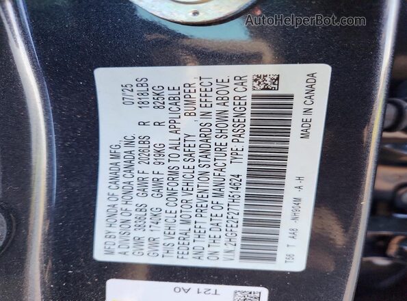 2HGFE2F27TH514624 2026 HONDA CIVIC Black Widok komory silnika