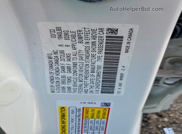 2HGFE2F53NH571691 2022 HONDA CIVIC White Vista del compartimento del motor