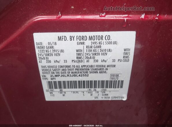 2LMPJ6LR3JBL42552 2018 LINCOLN MKX Red 