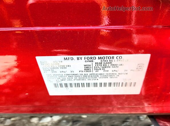 2LMPJ8LP0KBL36204 2019 LINCOLN NAUTILUS Red VIN კოდის სტიკერის ხედი