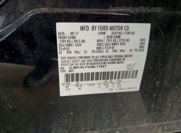 2LMPJ8LP2JBL11657 2018 LINCOLN MKX Black VIN კოდის სტიკერის ხედი