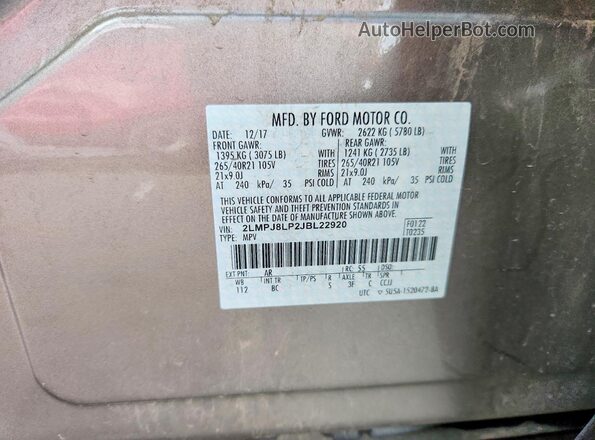 2LMPJ8LP2JBL22920 2018 LINCOLN MKX Tan Vista de la etiqueta del VIN