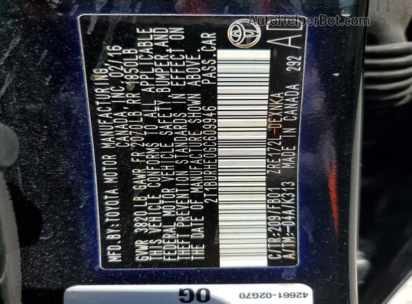 2T1BURHE0GC609946 2016 TOYOTA LL Черный Вид подкапотного пространства