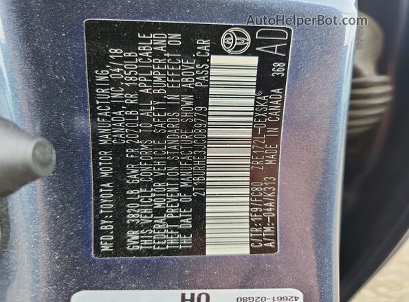 2T1BURHE3JC089779 2018 TOYOTA LL Gray Widok naklejki z numerem VIN