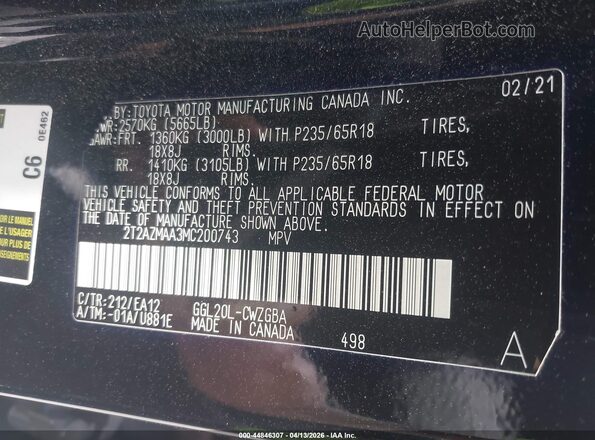 2T2AZMAA3MC200743 2021 LEXUS RX 350 Black Engine compartment view