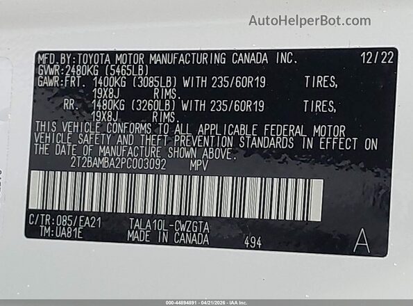 2T2BAMBA2PC003092 2023 LEXUS RX 350 White Widok komory silnika