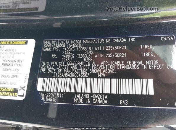 2T2BAMBA3RC046567 2024 LEXUS RX 350 Black Вид підкапотного простору