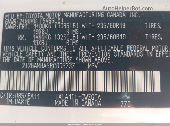 2T2BAMBA5PC005337 2023 LEXUS RX 350 Белый Вид подкапотного пространства