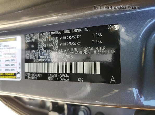 2T2BAMBA5PC008299 2023 LEXUS RX Gray Widok naklejki z numerem VIN