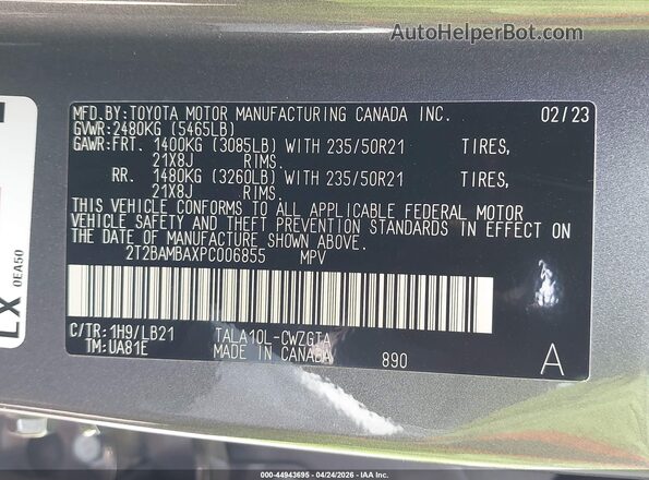 2T2BAMBAXPC006855 2023 LEXUS RX 350 Gray Вид підкапотного простору