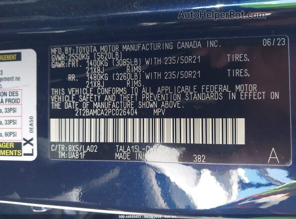 2T2BAMCA2PC026404 2023 LEXUS RX 350 Синий Вид подкапотного пространства