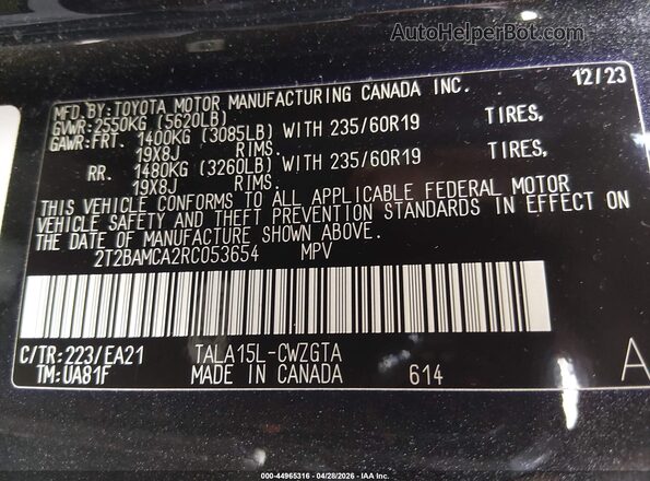 2T2BAMCA2RC053654 2024 LEXUS RX 350 Черный Вид подкапотного пространства
