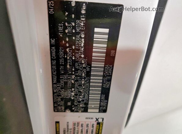 2T2BBMCA3SC087475 2025 LEXUS RX White VIN კოდის სტიკერის ხედი