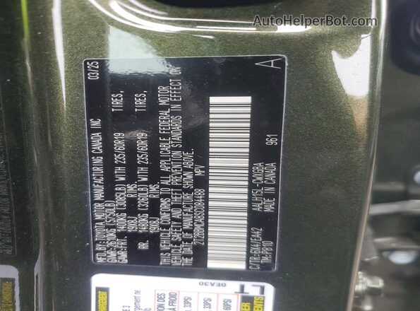 2T2BBMCA8SC084488 2025 LEXUS RX Зеленый Вид наклейки с VIN-кодом