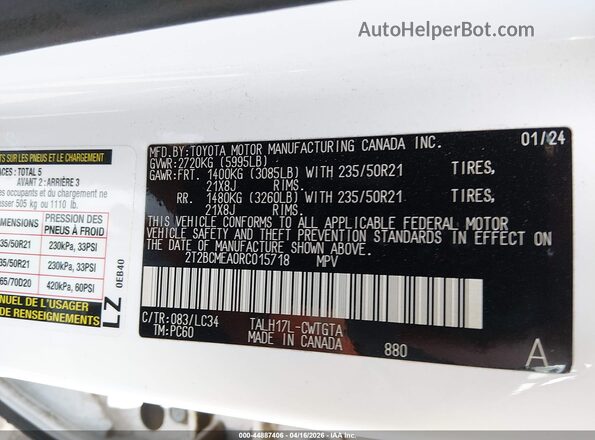 2T2BCMEA0RC015718 2024 LEXUS RX 500H White Widok komory silnika